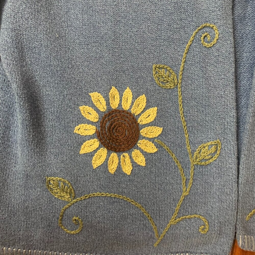 Lord & Taylor Blue Floral Embroidered Women's Large Tie Front Knit Cardigan EUC - Picture 7 of 15